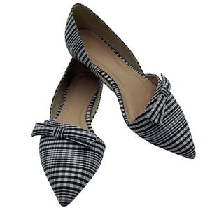 J Crew Sloan Flats Navy and White Plaid with Bow Women’s Size 8
